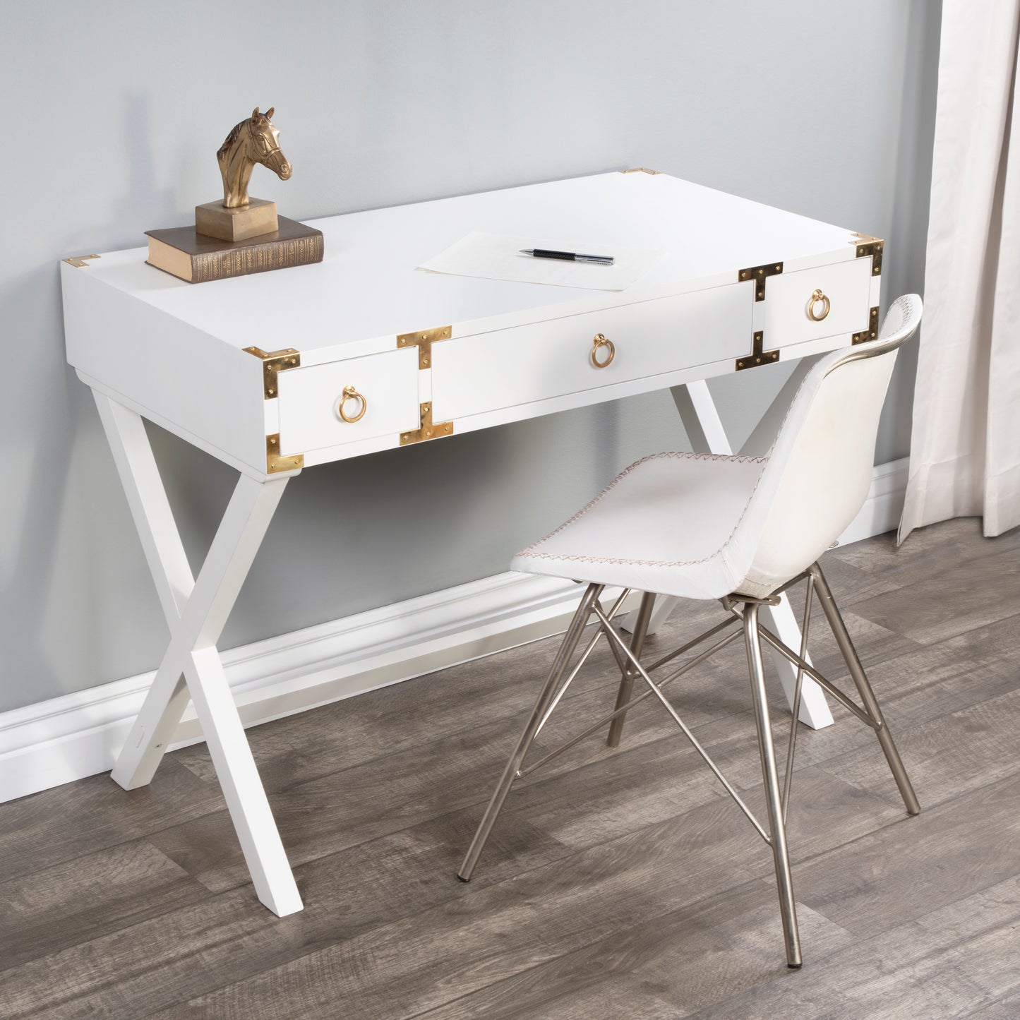 Forster Campaign Writing Desk in White 9341304