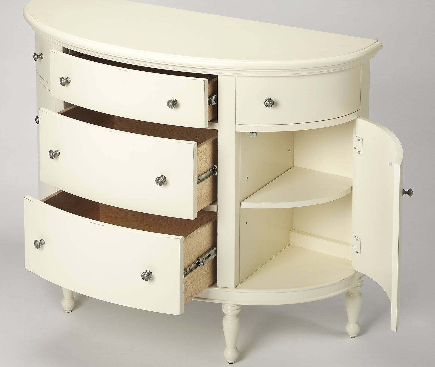 Butler Specialty Company Bedford 41 in. W Demilune Traditional Console Table with Storage, White