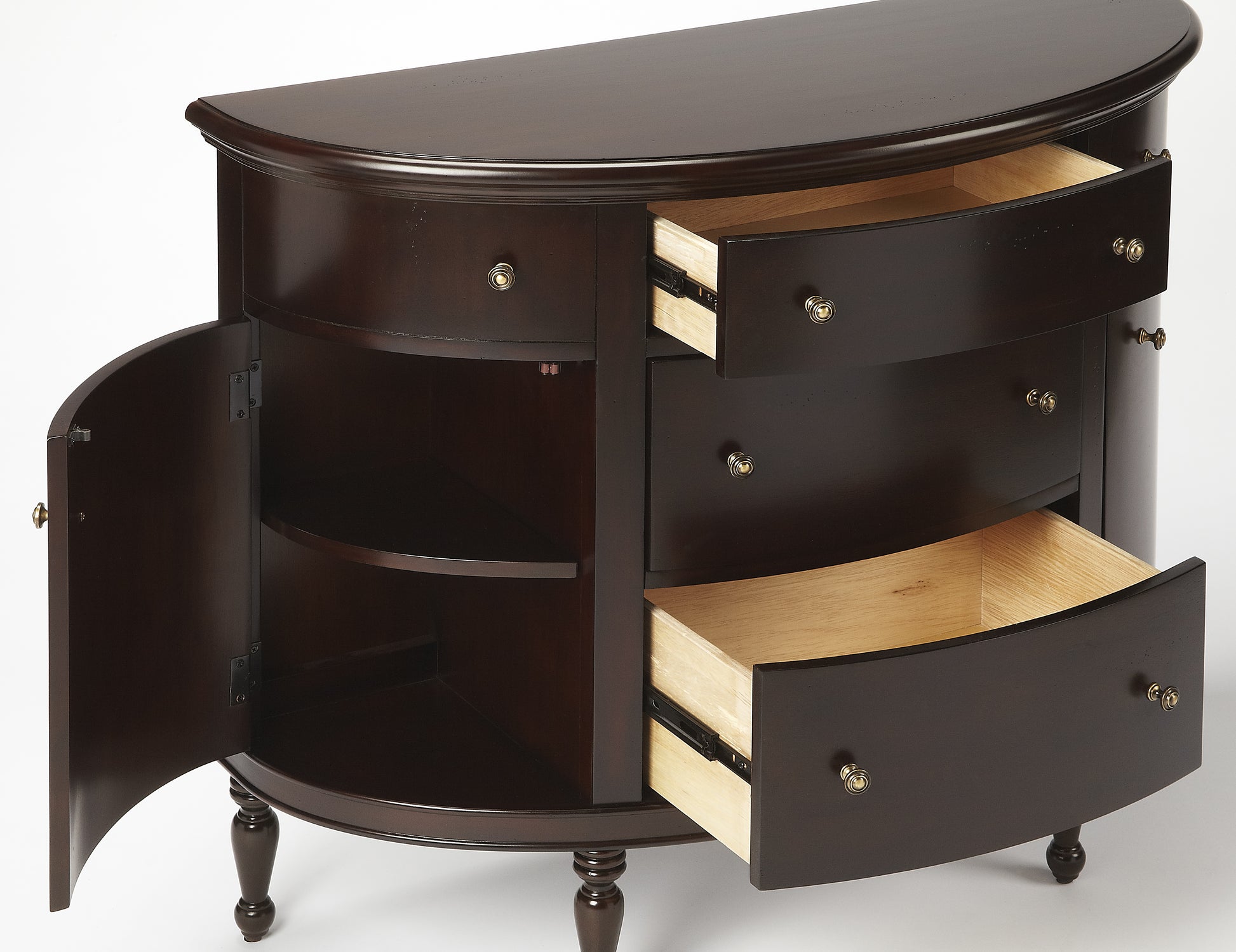 Butler Specialty Company Bedford 41 in. W Demilune Traditional Console Table with Storage, Dark Brown