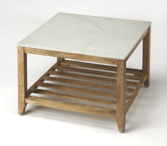 Butler Specialty Company Brayden 24 in. W Square Marble & Wood Coffee Table, Light Brown