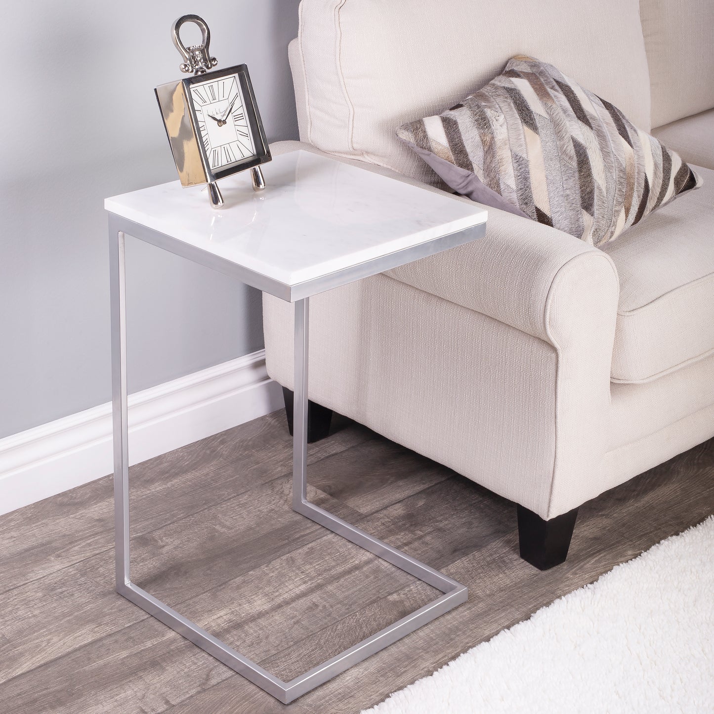 Lawler Marble C- Side Table in Silver,White 9349220