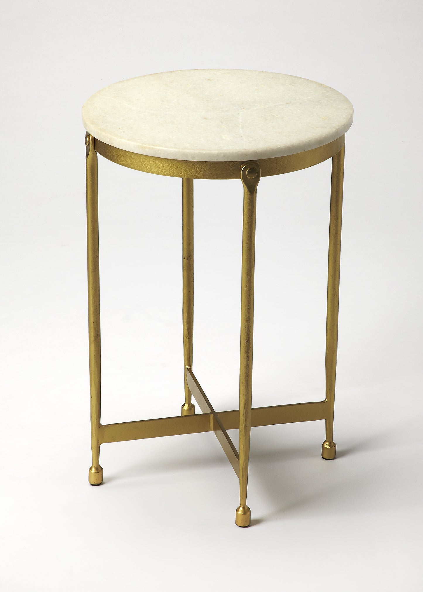 Butler Specialty Company Claypool 13.5 in. W Round Marble and Metal Side Table, Gold, White