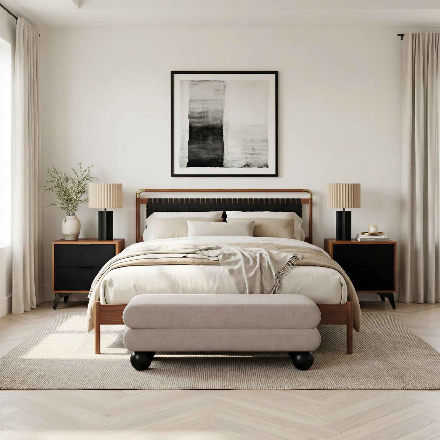 Netz Queen Bed Black & Walnut - 11
