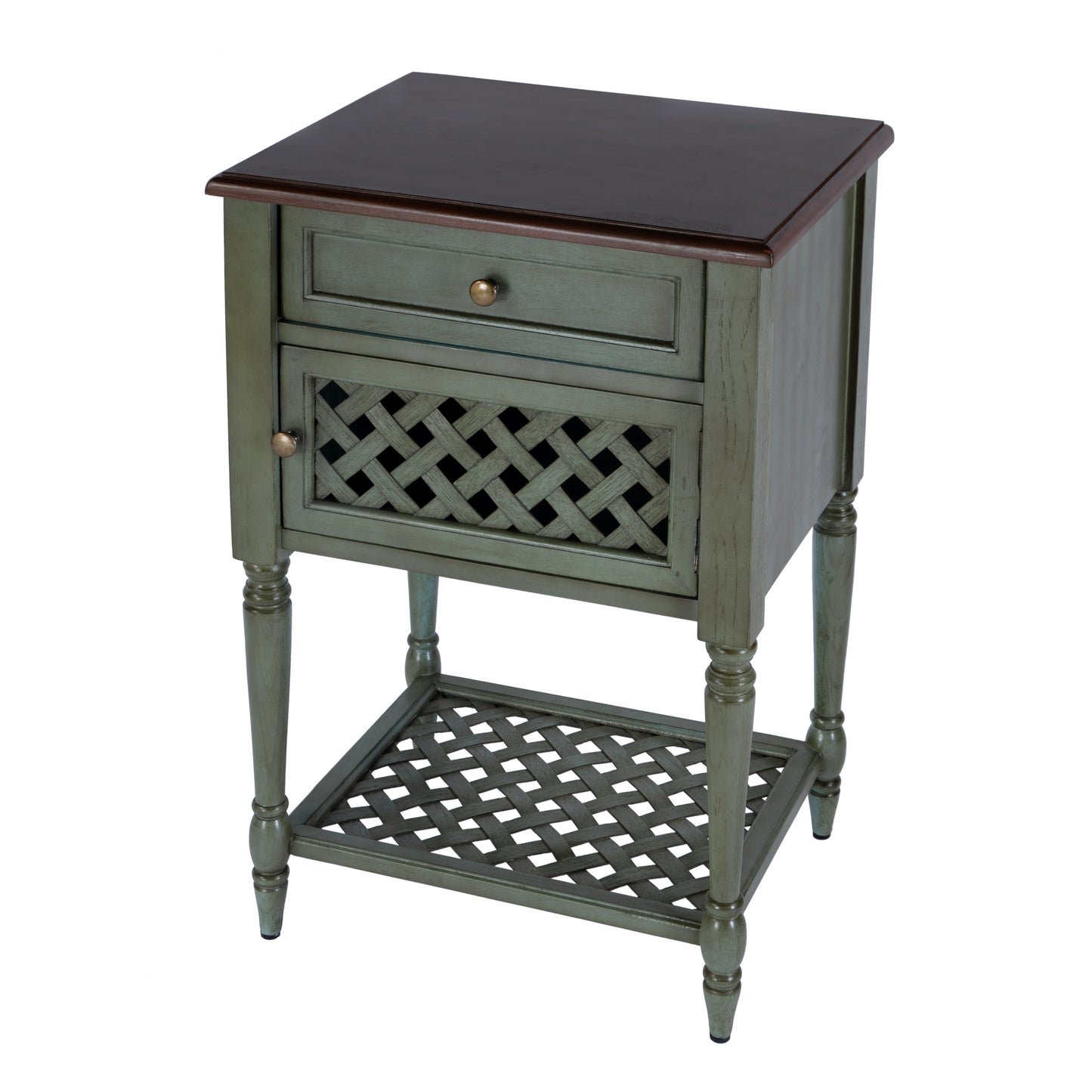 Butler Specialty Company Chadway 20 in. W Rectangular Wood Rustic 1 Drawer End Table, Green