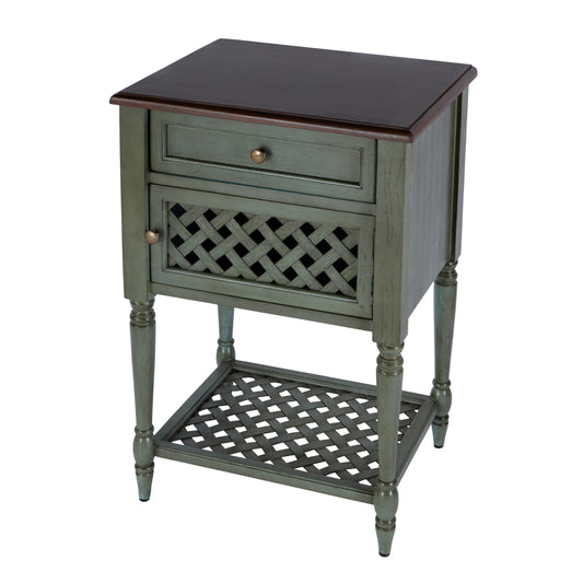 Butler Specialty Company Chadway 20 in. W Rectangular Wood Rustic 1 Drawer End Table, Green