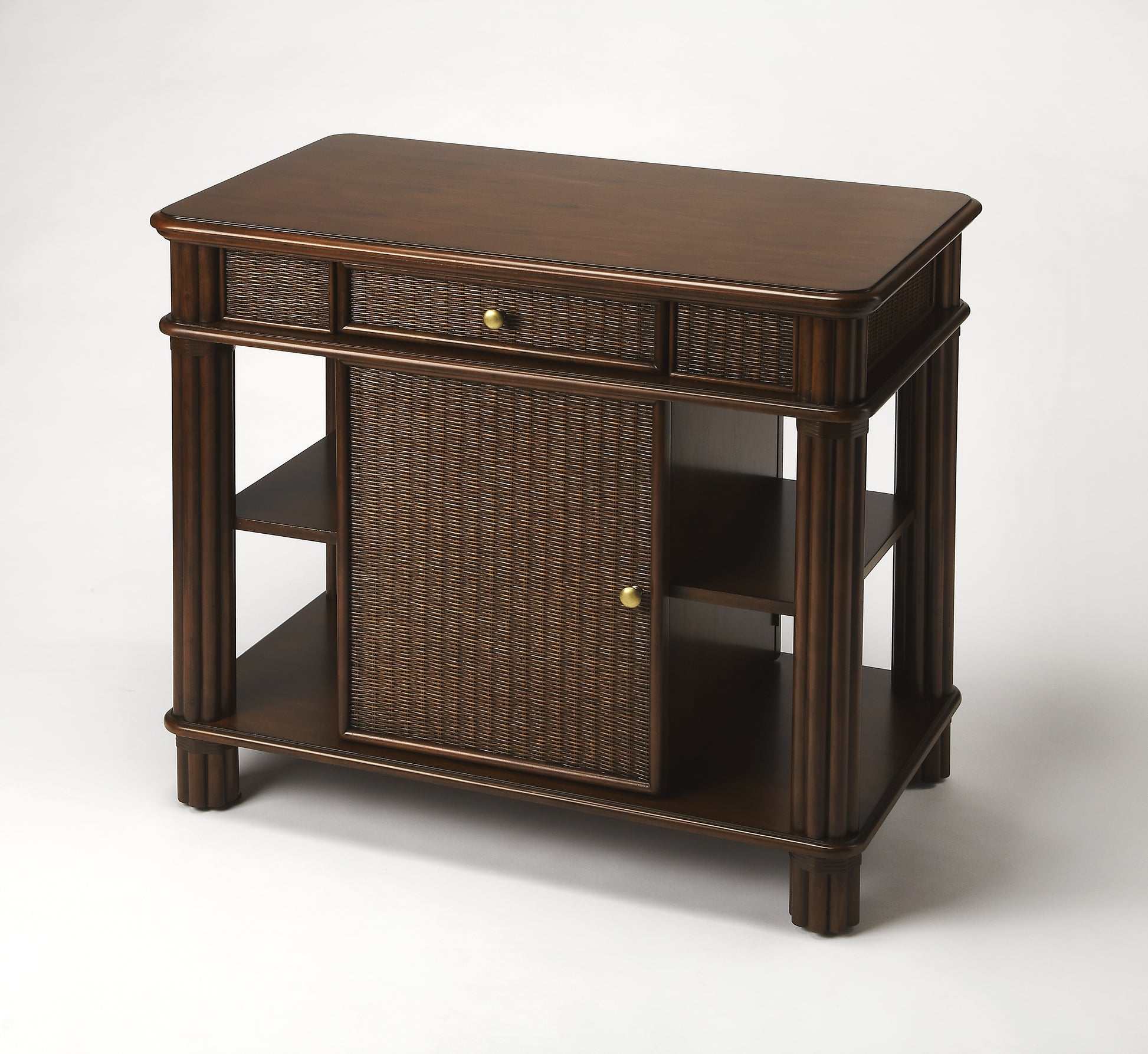 Butler Specialty Company Falmouth 41 in. W Rectangular Rattan Kitchen Island with 1 Drawer and Cabinet, Dark Brown