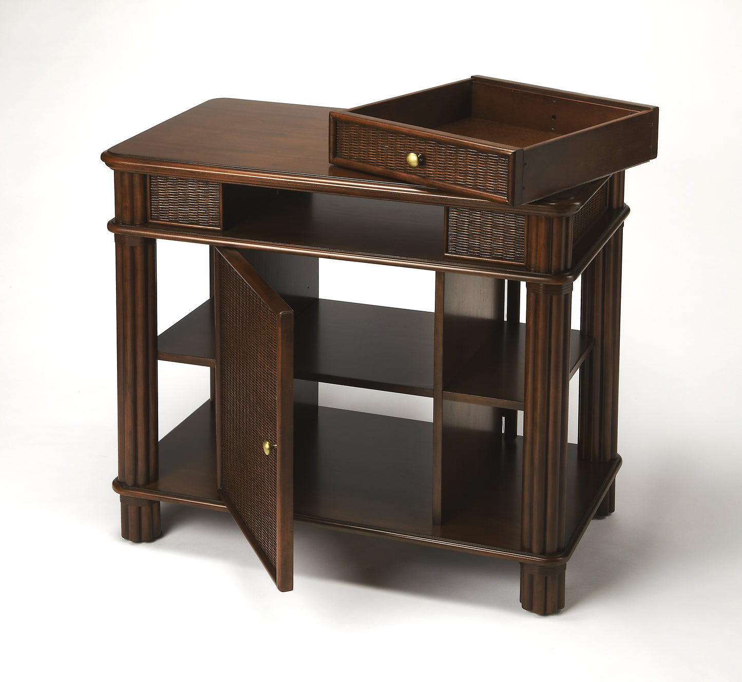 Butler Specialty Company Falmouth 41 in. W Rectangular Rattan Kitchen Island with 1 Drawer and Cabinet, Dark Brown
