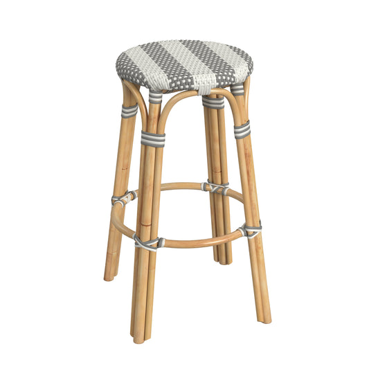 Tobias Round Rattan 30" Bar Stool in Gray and White Stripe 9370144