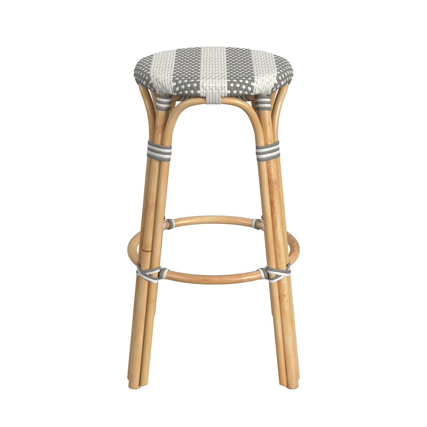Tobias Round Rattan 30" Bar Stool in Gray and White Stripe 9370144