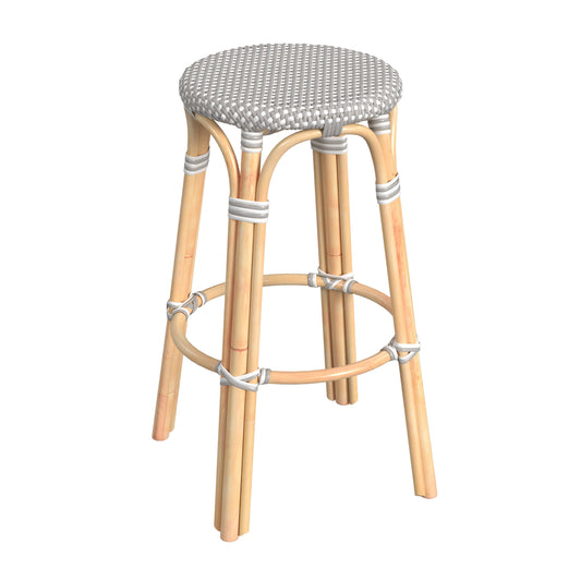 Tobias Round Rattan 30" Bar Stool in Gray and White Dot 9370266