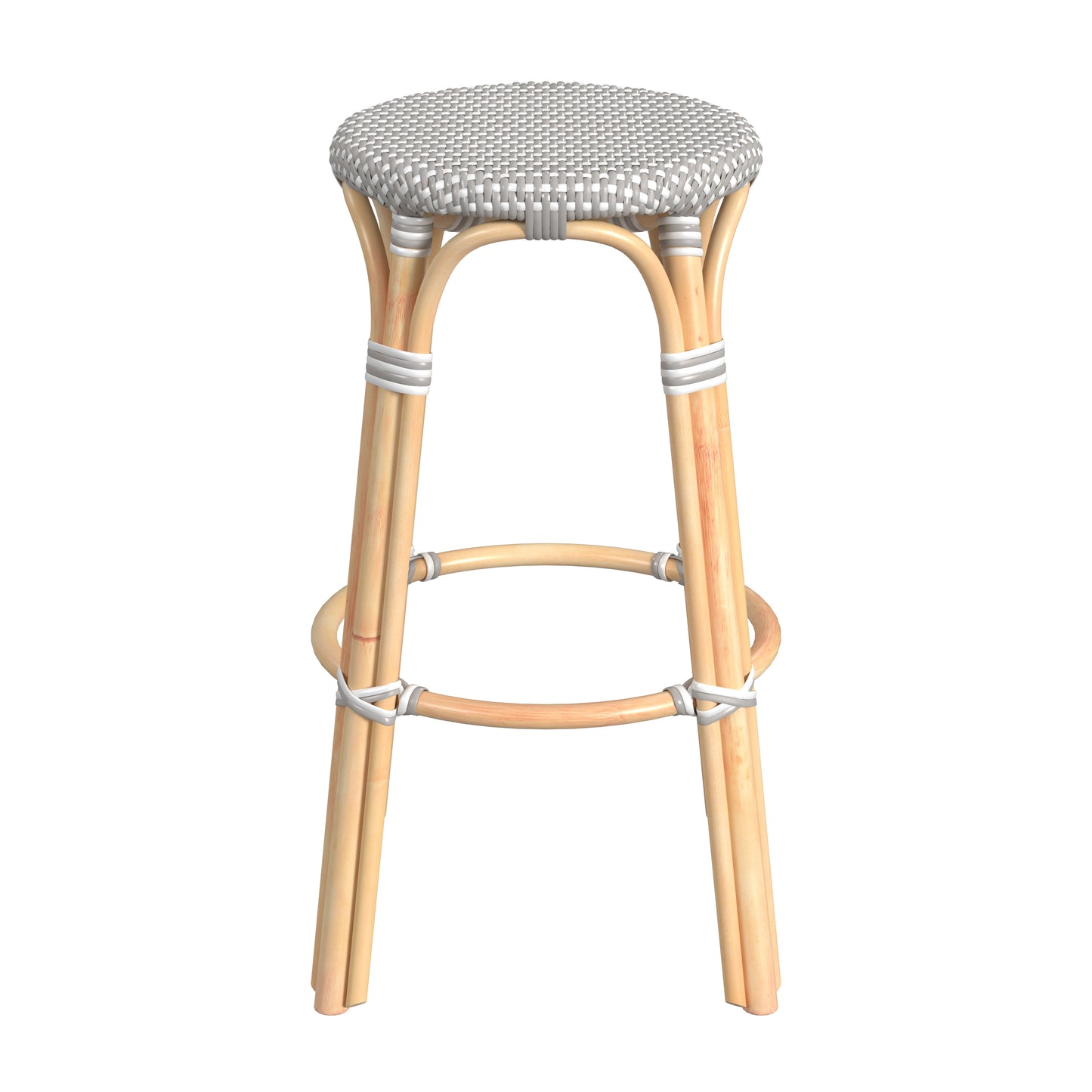 Tobias Round Rattan 30" Bar Stool in Gray and White Dot 9370266