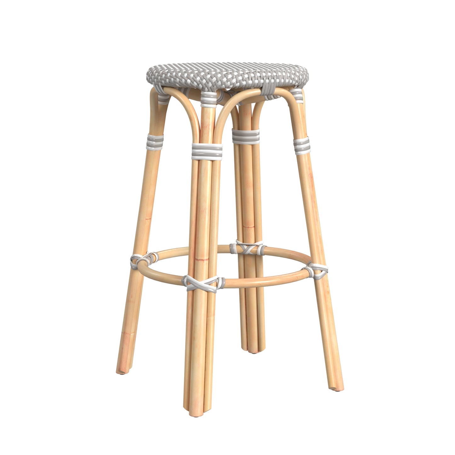 Tobias Round Rattan 30" Bar Stool in Gray and White Dot 9370266