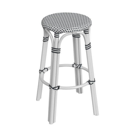 Butler Specialty Company Tobias 30 in. Seat Height Round Rattan Backless Bar Stool, White and Black Dot