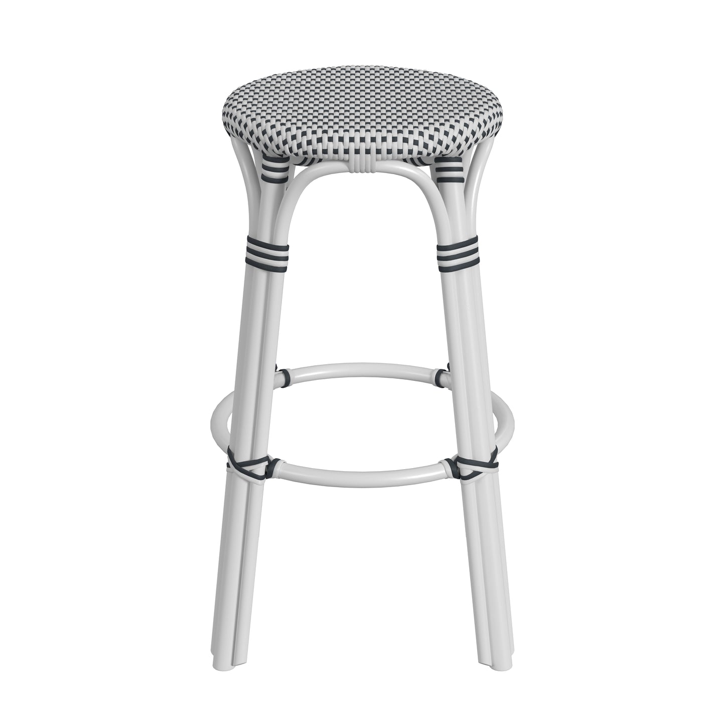 Butler Specialty Company Tobias 30 in. Seat Height Round Rattan Backless Bar Stool, White and Black Dot