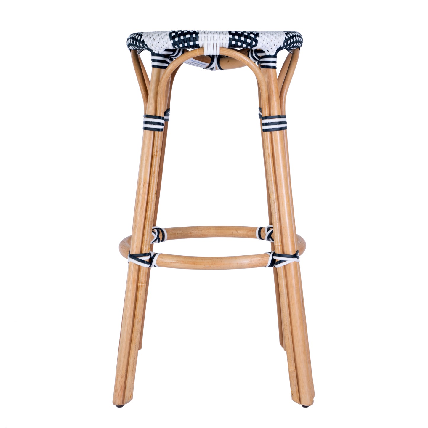 Tobias Round Rattan 30" Bar Stool in White and Navy Stripe 9370291