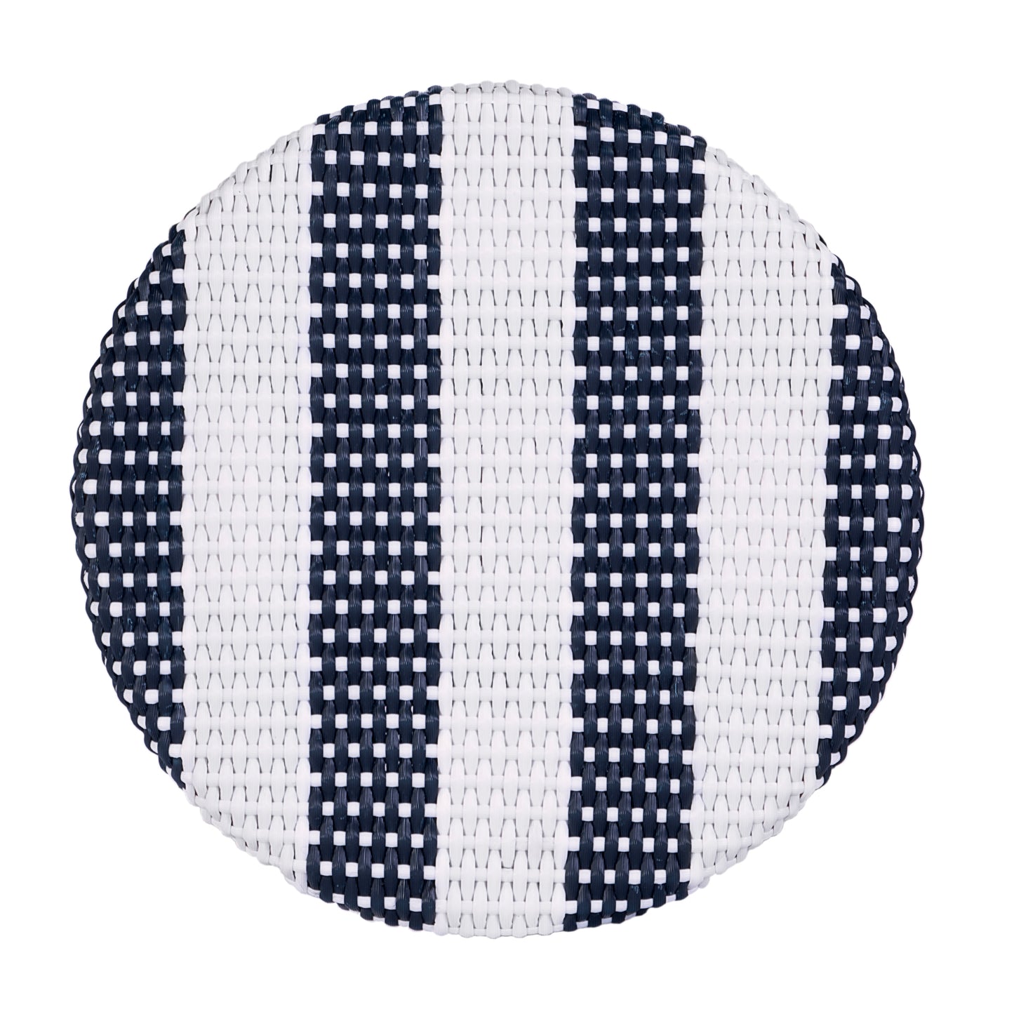 Tobias Round Rattan 30" Bar Stool in White and Navy Stripe 9370291