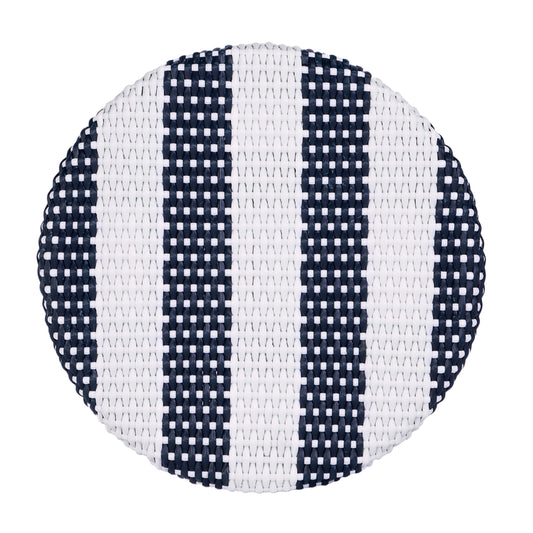 Tobias Round Rattan 30" Bar Stool in White and Navy Stripe 9370291