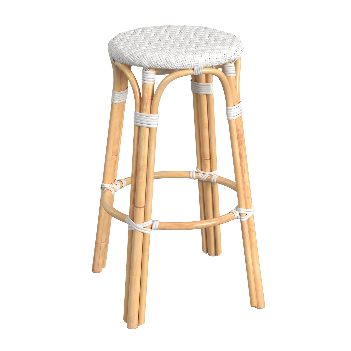 Tobias Round Rattan 30" Bar Stool in Glossy White 9370304