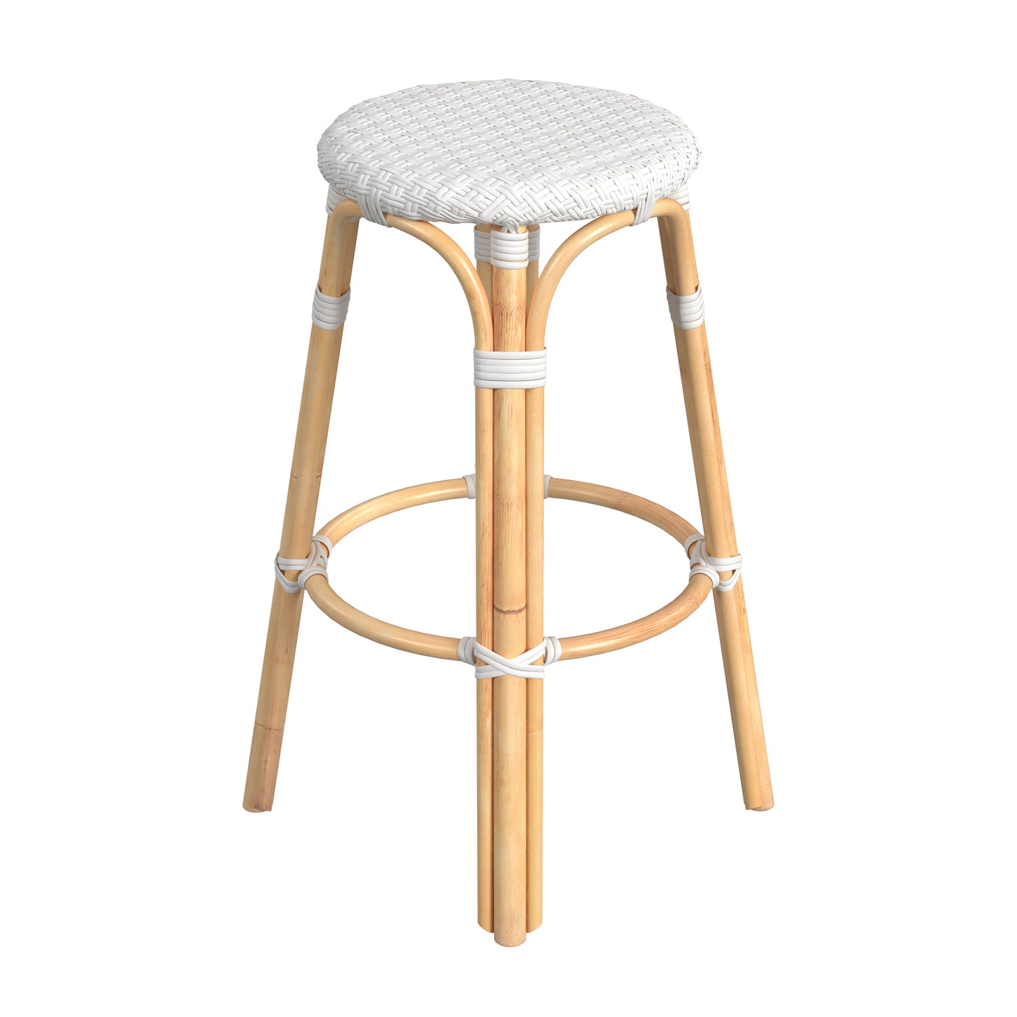 Tobias Round Rattan 30" Bar Stool in Glossy White 9370304