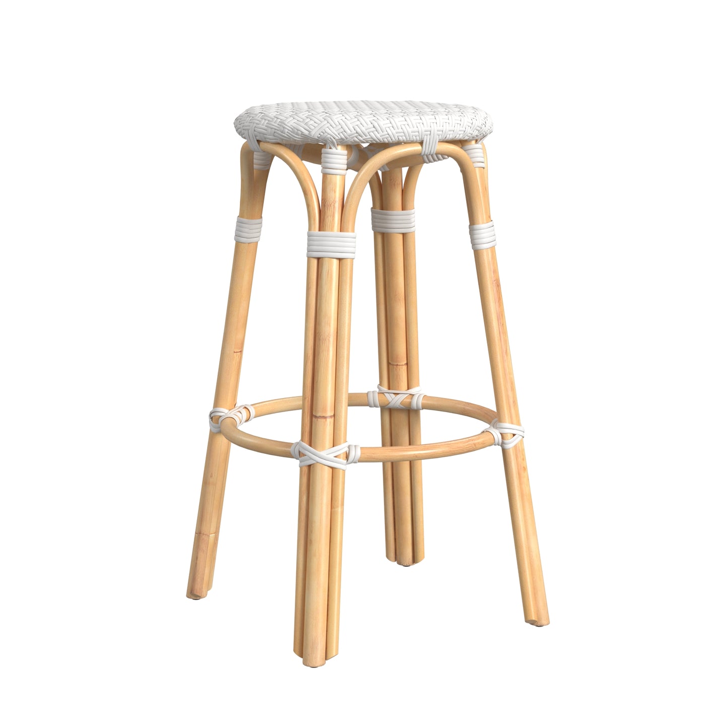 Tobias Round Rattan 30" Bar Stool in Glossy White 9370304
