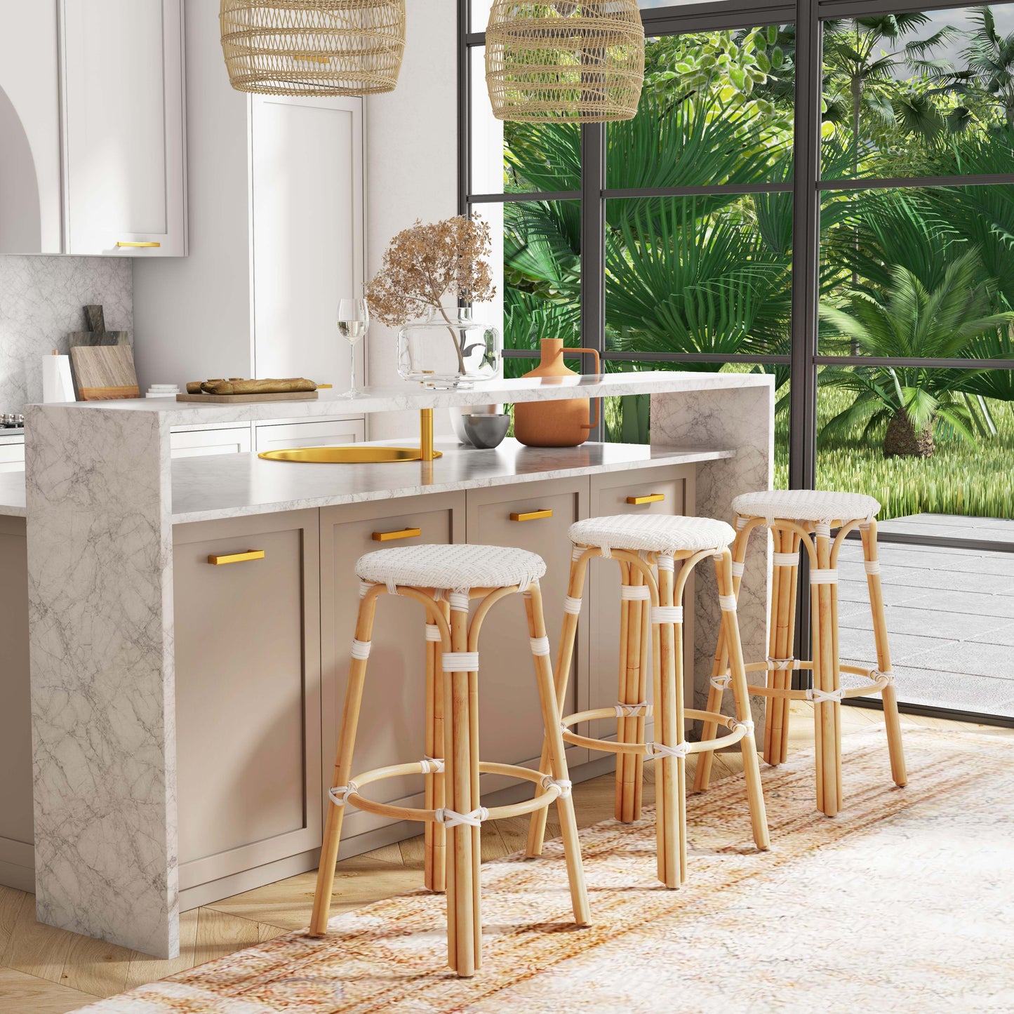Tobias Round Rattan 30" Bar Stool in Glossy White 9370304