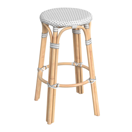 Tobias Round Rattan 30" Bar Stool in White and Gray Dot 9370329