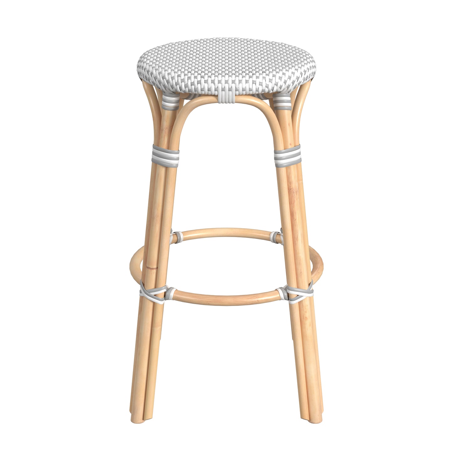 Tobias Round Rattan 30" Bar Stool in White and Gray Dot 9370329