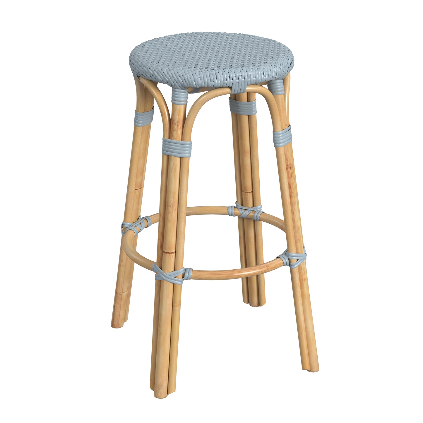 Tobias Round Rattan 30" Bar Stool in Baby Blue 9370341