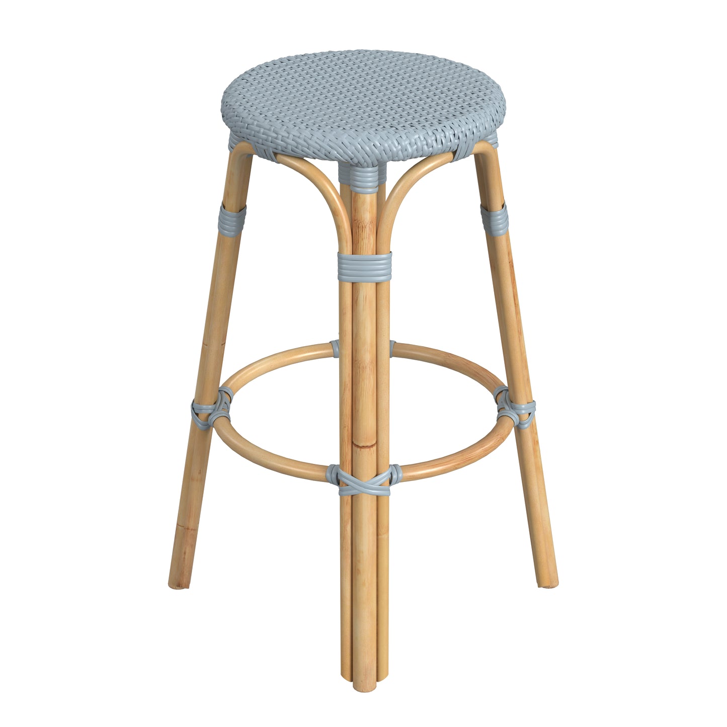 Tobias Round Rattan 30" Bar Stool in Baby Blue 9370341