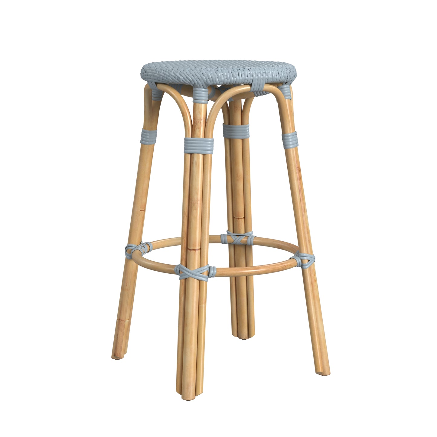Tobias Round Rattan 30" Bar Stool in Baby Blue 9370341