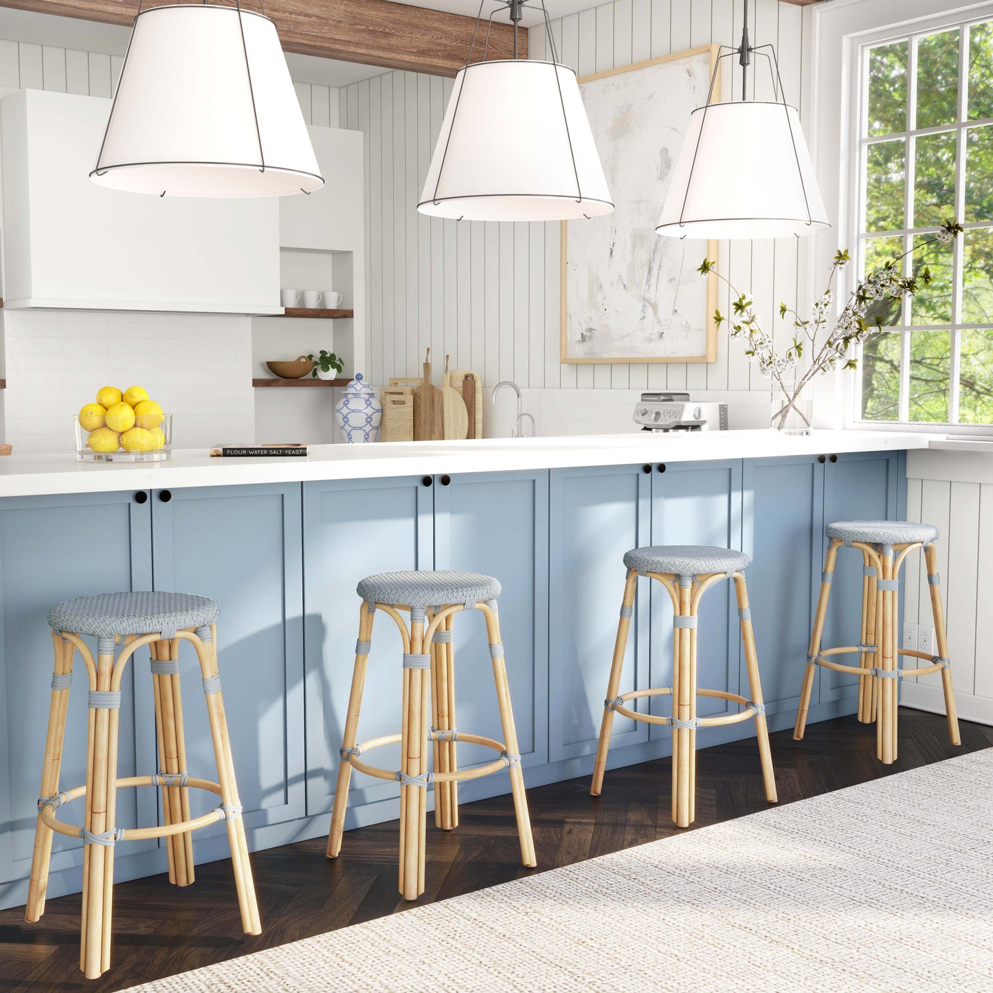 Tobias Round Rattan 30" Bar Stool in Baby Blue 9370341