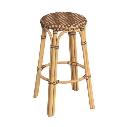 Tobias Round Rattan 30" Bar Stool in Brown and Tan Dot 9370354