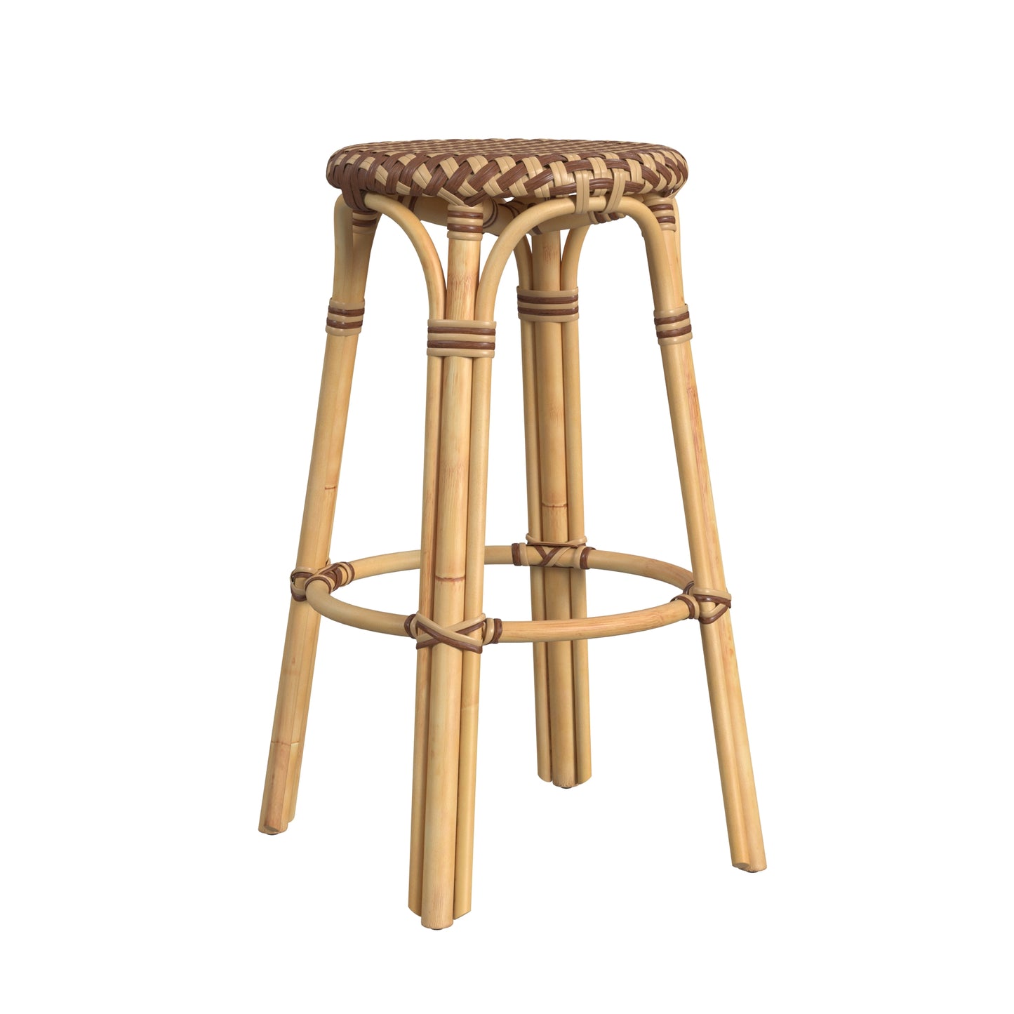 Tobias Round Rattan 30" Bar Stool in Brown and Tan Dot 9370354