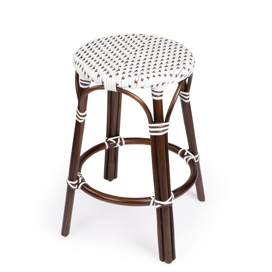 Tobias Rattan Round 24" Counter Stool in White and Brown Dot 9371117