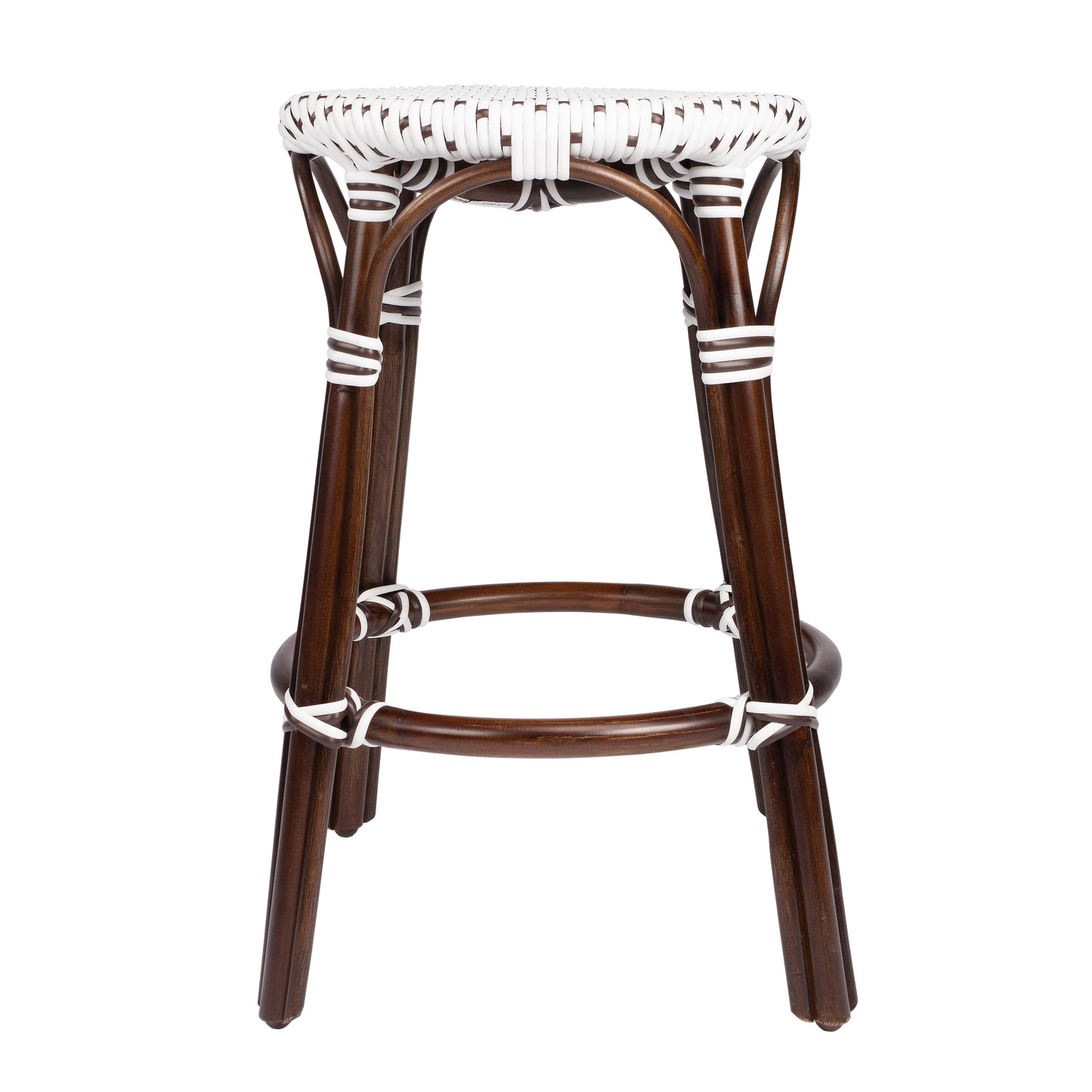 Tobias Rattan Round 24" Counter Stool in White and Brown Dot 9371117