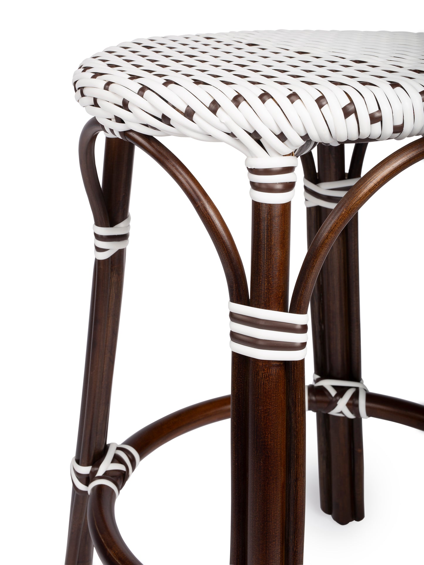Tobias Rattan Round 24" Counter Stool in White and Brown Dot 9371117