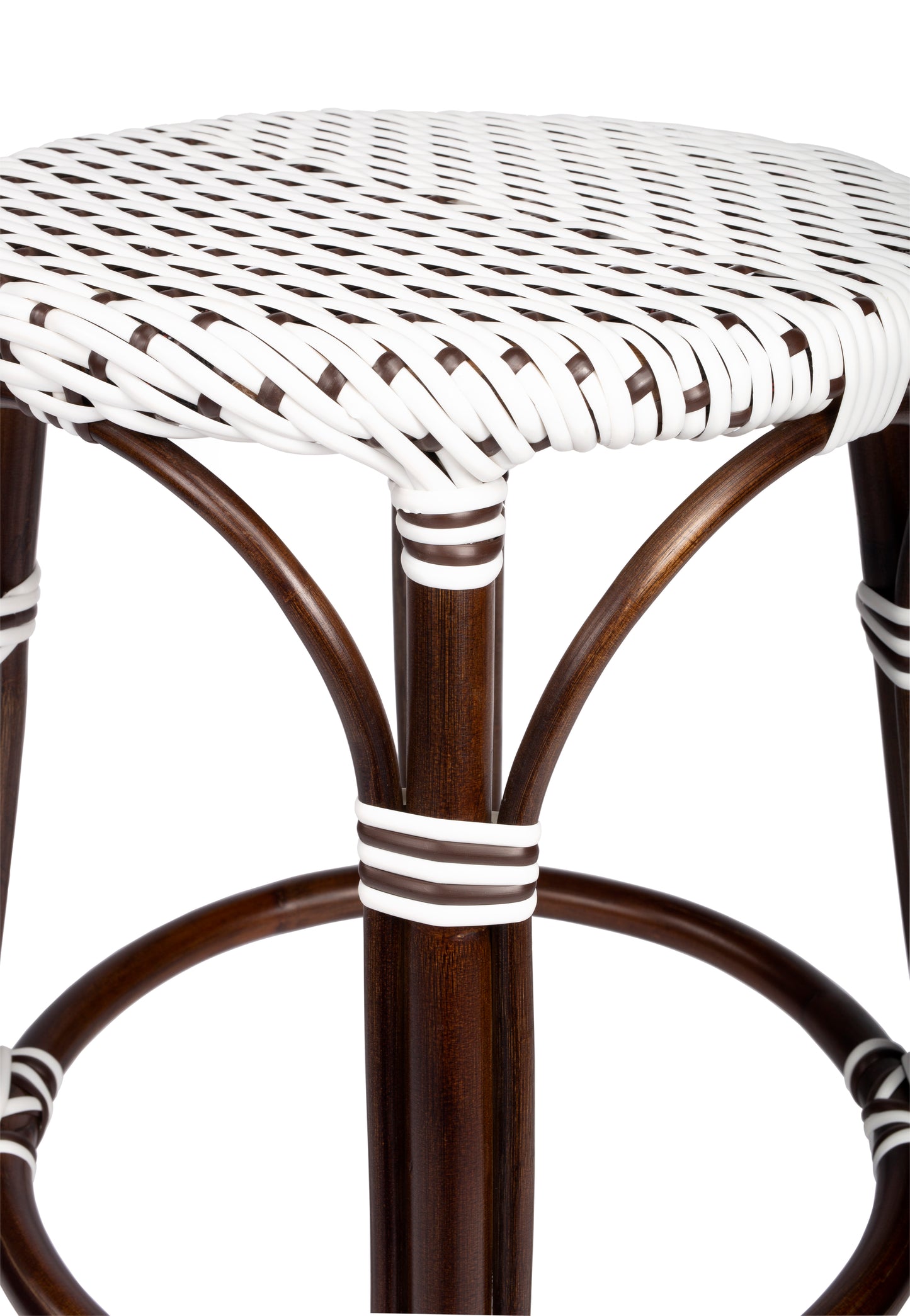 Tobias Rattan Round 24" Counter Stool in White and Brown Dot 9371117