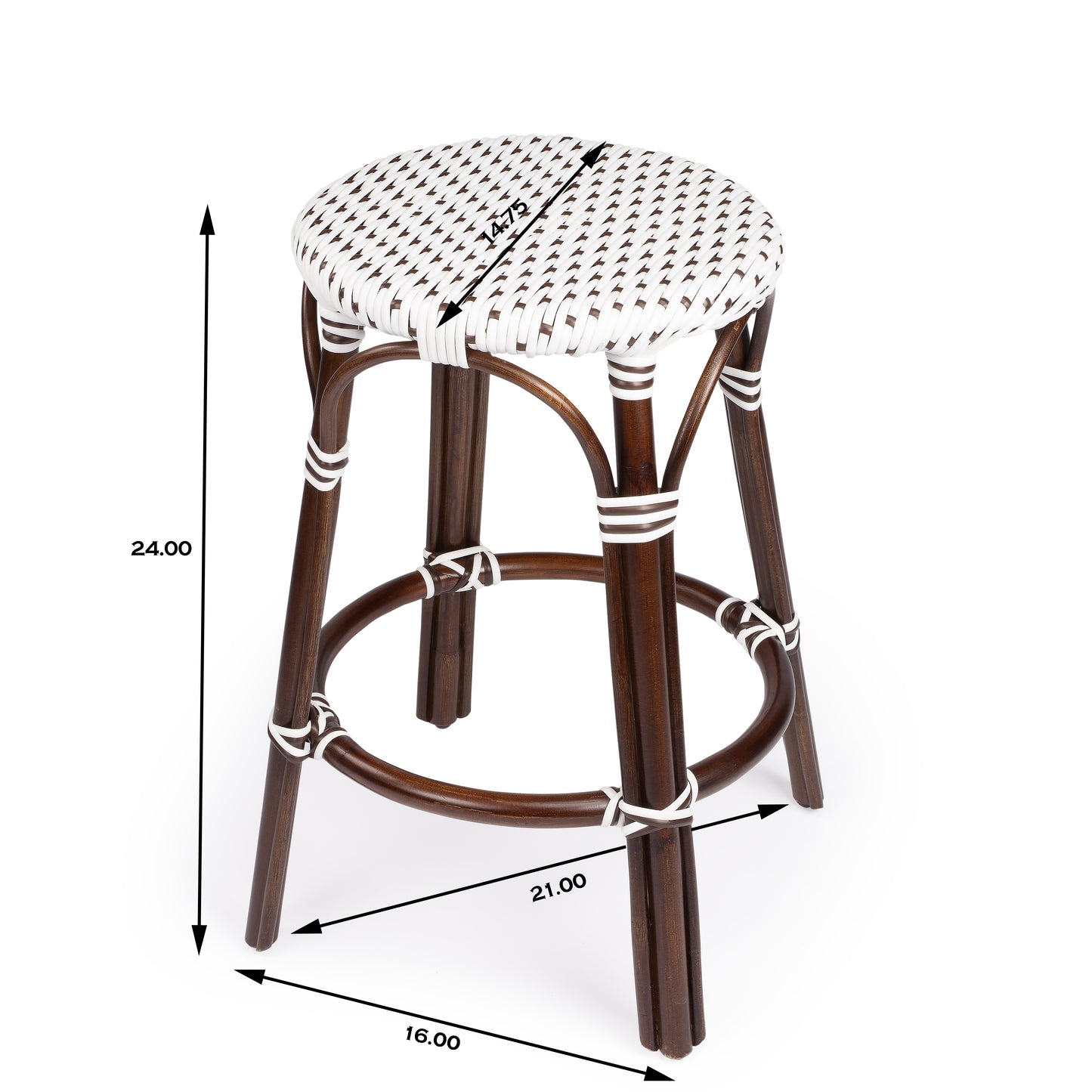 Tobias Rattan Round 24" Counter Stool in White and Brown Dot 9371117
