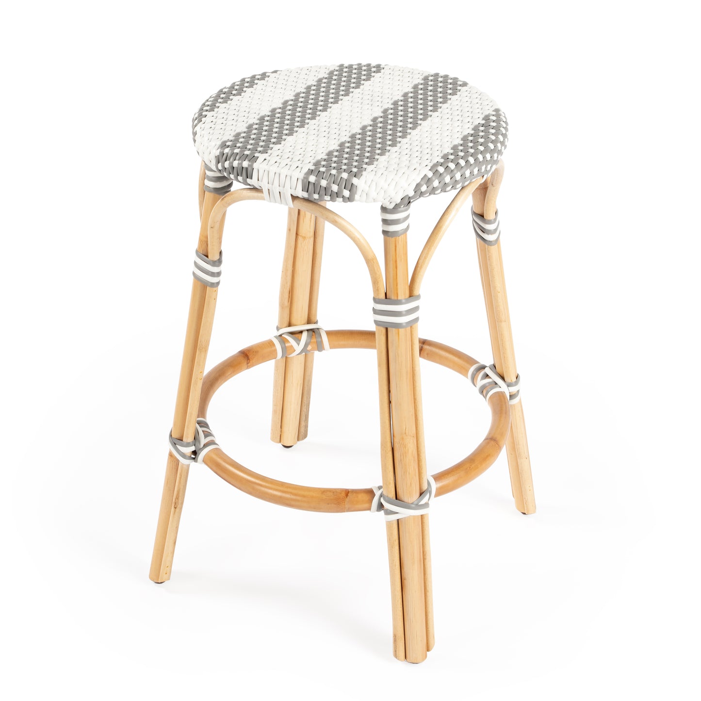 Tobias Rattan Round 24" Counter Stool in Gray and White Stripe 9371144