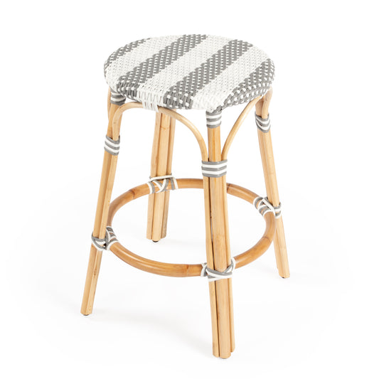 Tobias Rattan Round 24" Counter Stool in Gray and White Stripe 9371144