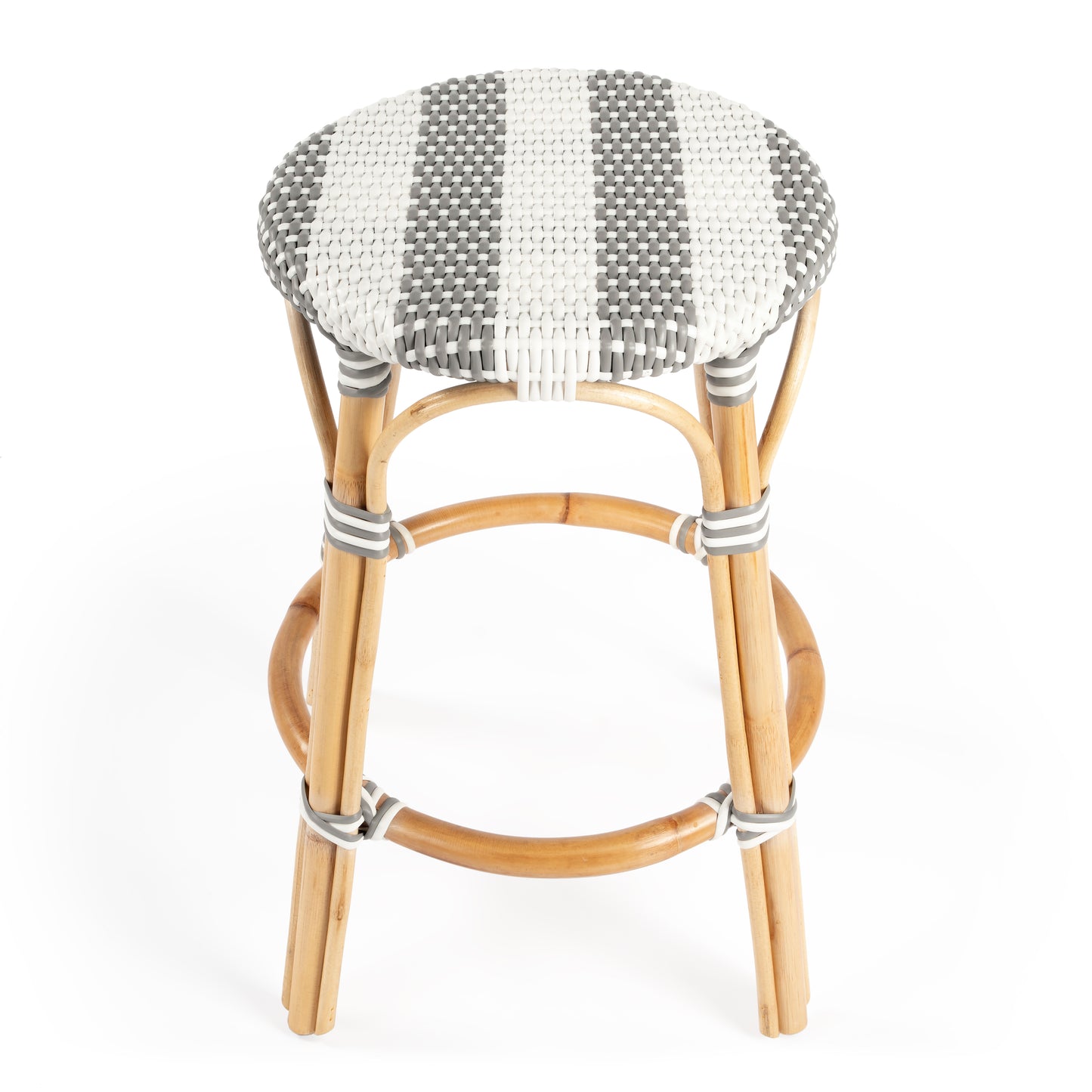 Tobias Rattan Round 24" Counter Stool in Gray and White Stripe 9371144