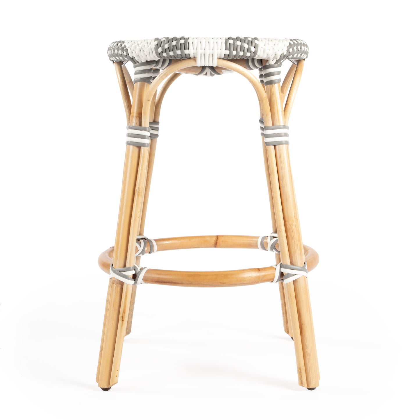 Tobias Rattan Round 24" Counter Stool in Gray and White Stripe 9371144