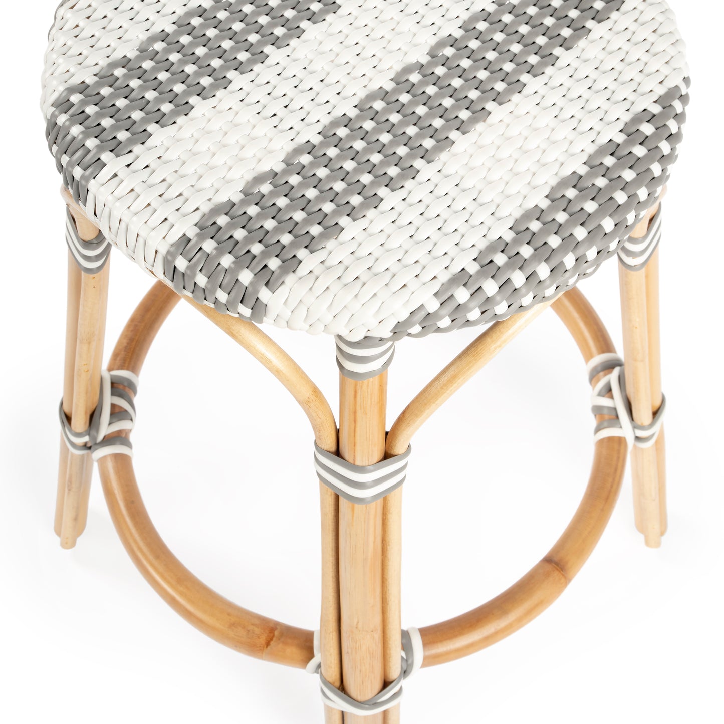 Tobias Rattan Round 24" Counter Stool in Gray and White Stripe 9371144