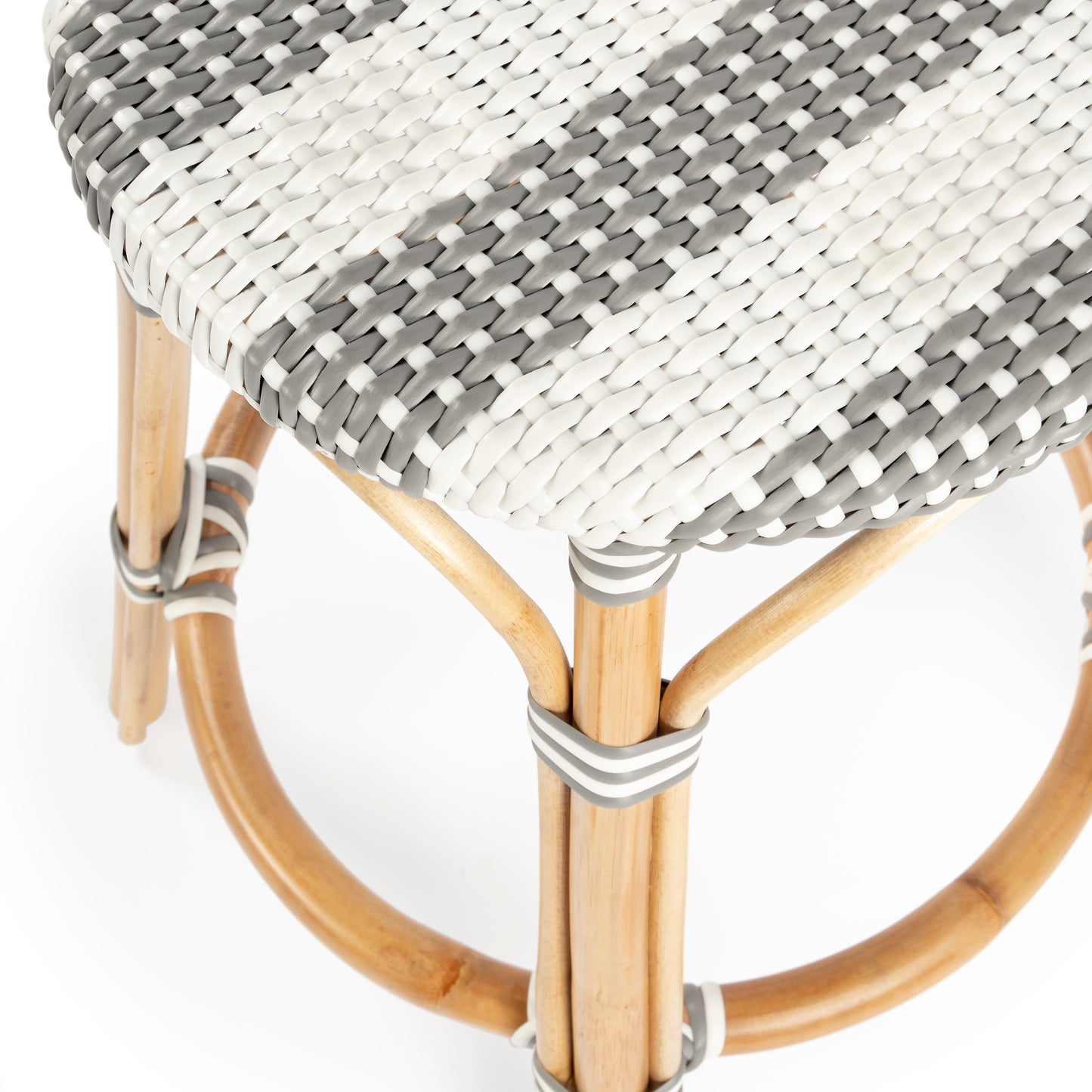 Tobias Rattan Round 24" Counter Stool in Gray and White Stripe 9371144