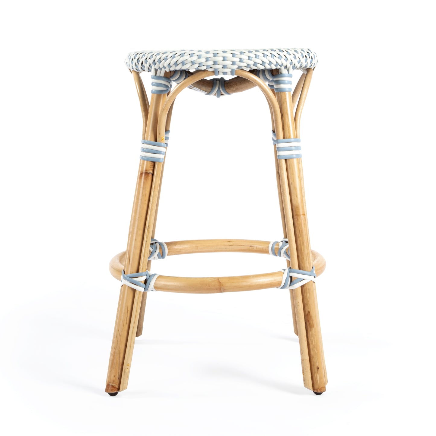 Tobias Rattan Round 24" Counter Stool in White and Sky Blue Dot 9371194