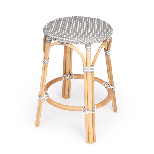 Butler Specialty Company Tobias 24 in. Seat Height Round Rattan Backless Counter Stool, Gray and White Dot