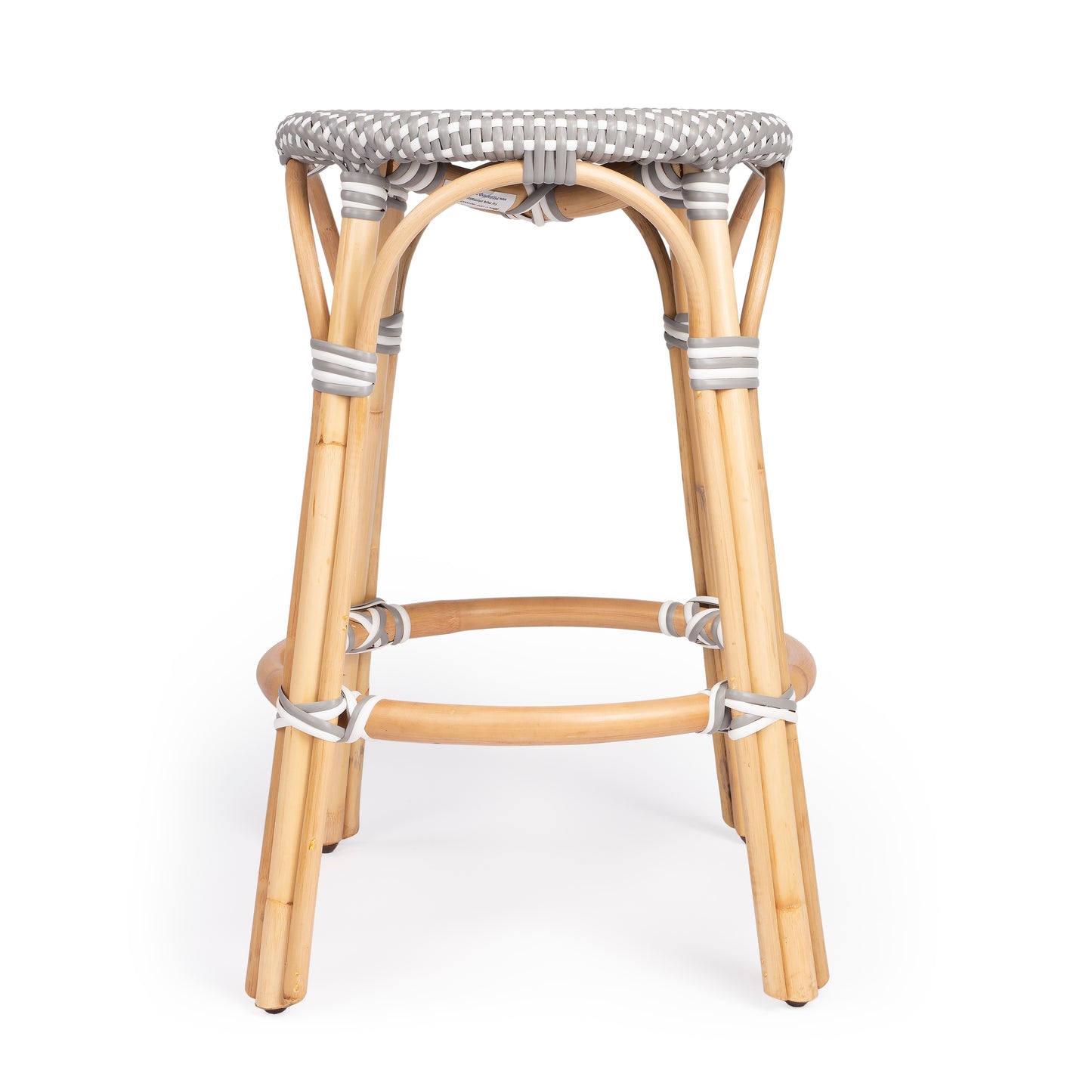 Butler Specialty Company Tobias 24 in. Seat Height Round Rattan Backless Counter Stool, Gray and White Dot