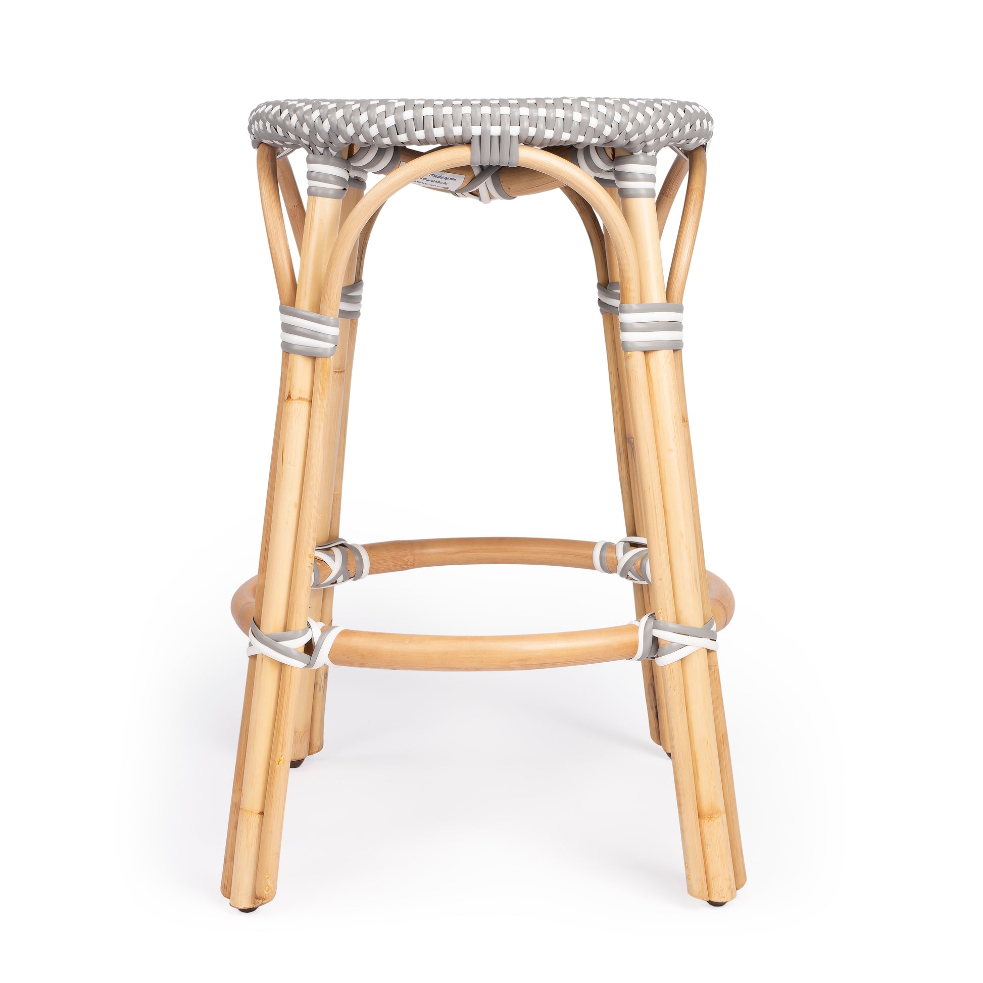 Butler Specialty Company Tobias 24 in. Seat Height Round Rattan Backless Counter Stool, Gray and White Dot