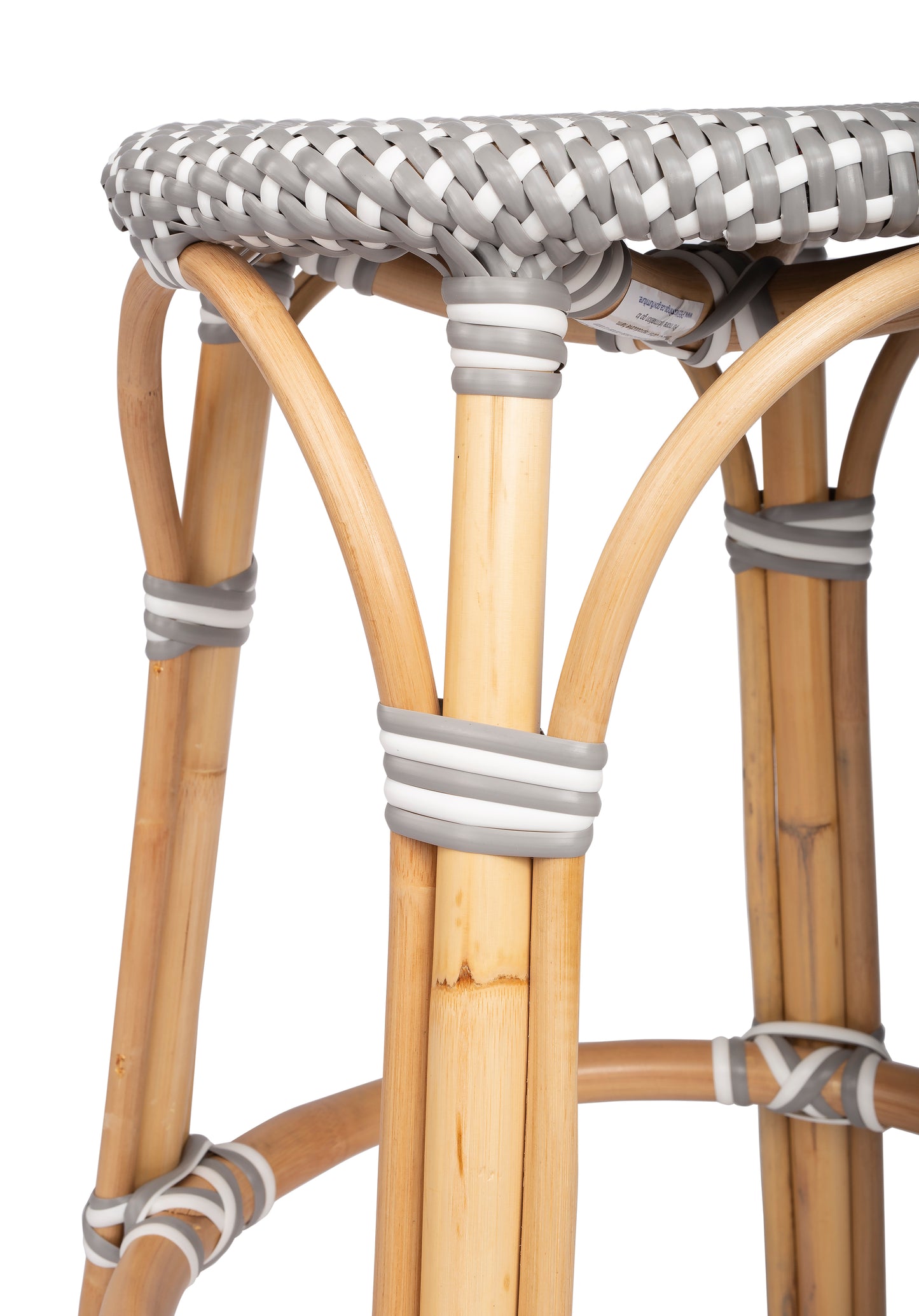 Butler Specialty Company Tobias 24 in. Seat Height Round Rattan Backless Counter Stool, Gray and White Dot