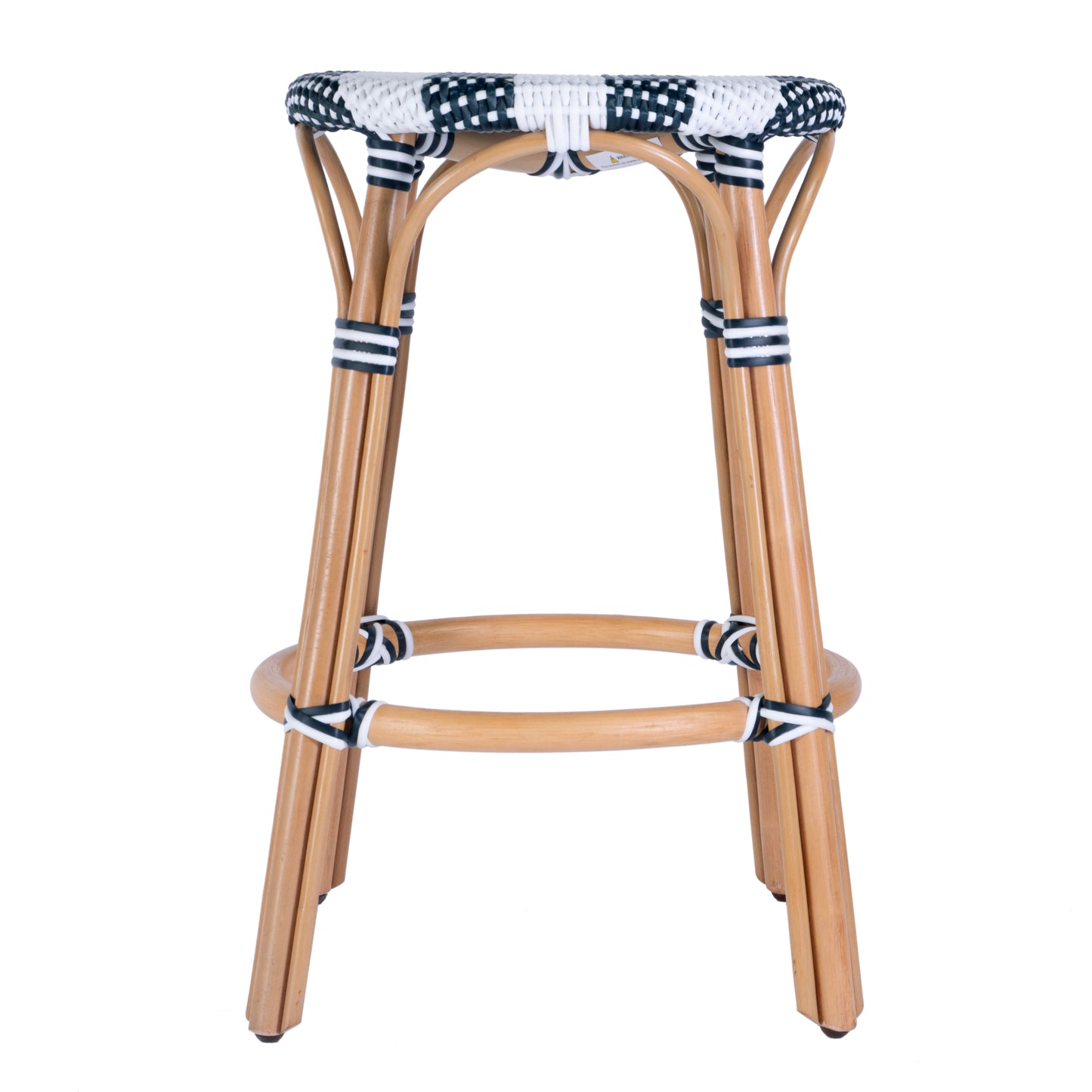 Tobias Rattan Round 24" Counter Stool in White and Navy Stripe 9371291